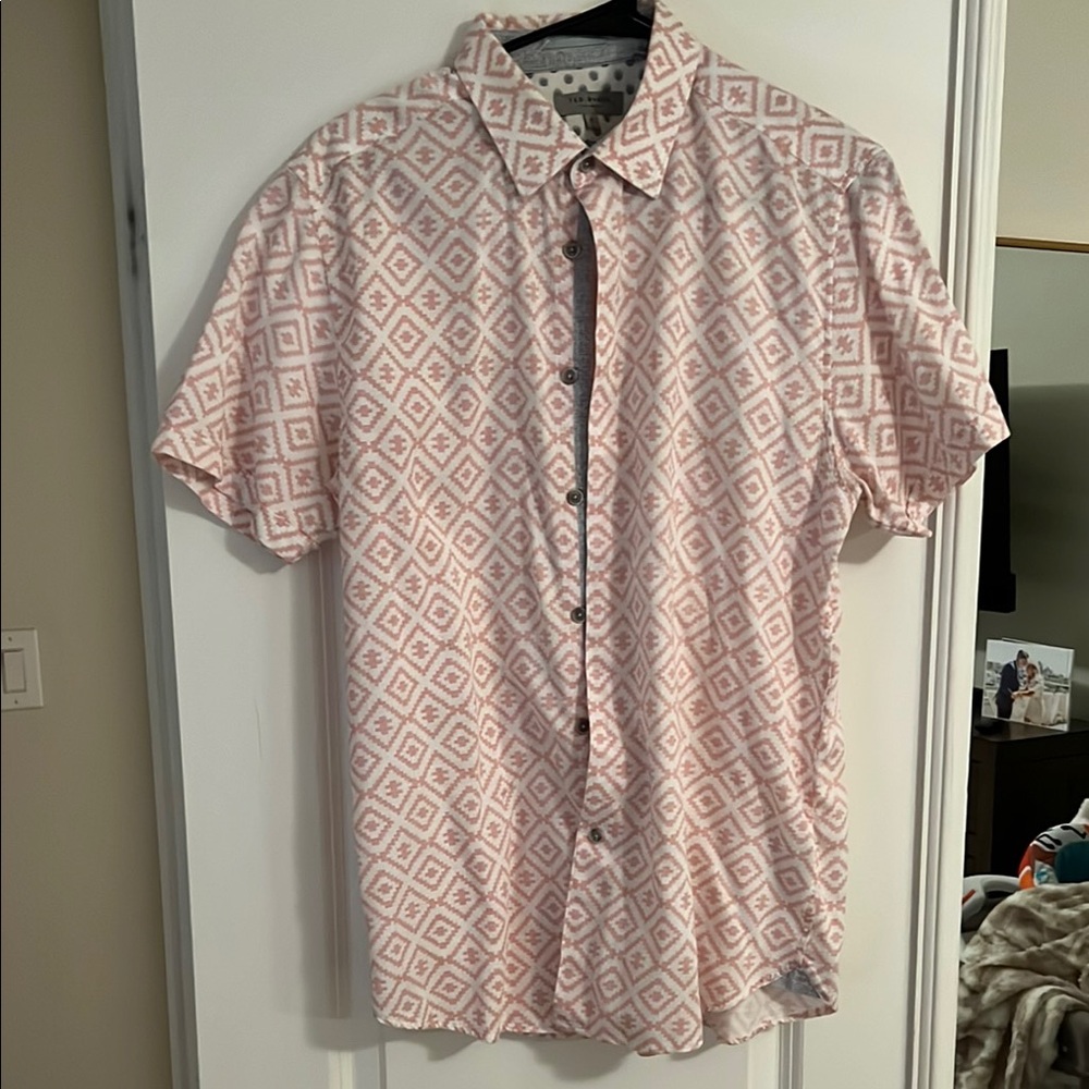 Ted Baker Men's Pink Geometric Pattern Shirt